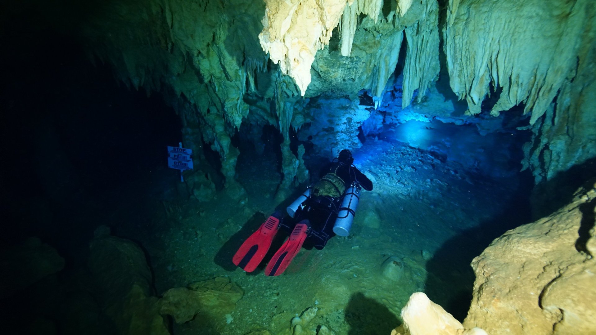 Dramatic underwater cave formations